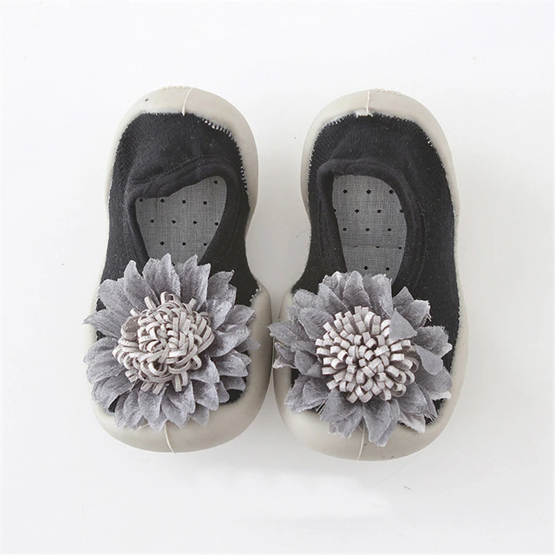 Black Grey Flower Детские носки с резиновой подошвой носки детские носки тапочки детские закрытый носок туфли тапочка носки с резиновой подошвой мягкая подошва - Цвет: Black Grey Flower