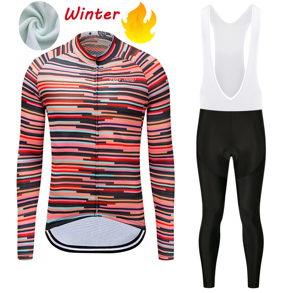 Мужской зимний велосипедный трикотажный комплект с нагрудником Термальный