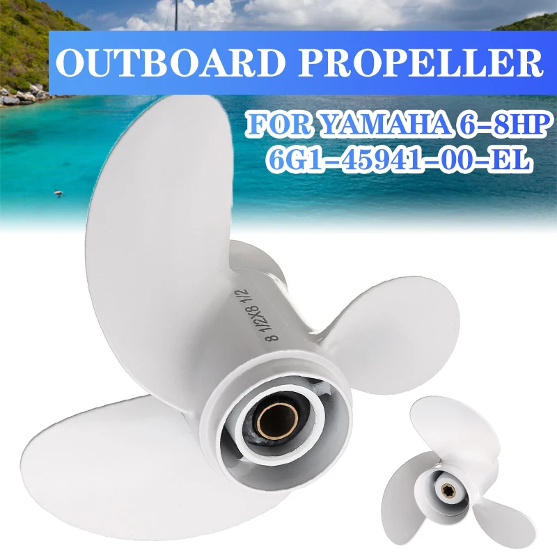 

8 1/2 x 8 1/2 Boat Outboard Propeller For Yamaha 6-8HP 6G1-45941-00-EL 3 Blade 7 Spline Tooth Marine Propellers Aluminum Alloy