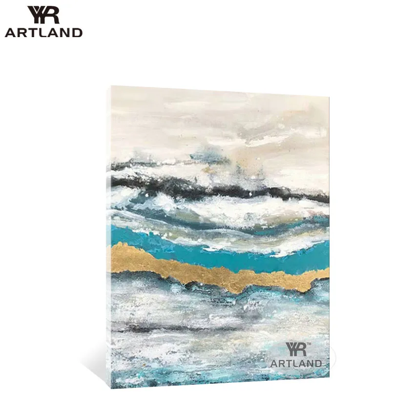 

YYR-ARTLAND, бесплатная доставка, ручная работа, картина маслом на холсте, абстрактная золотая линия, настенные украшения для гостиной