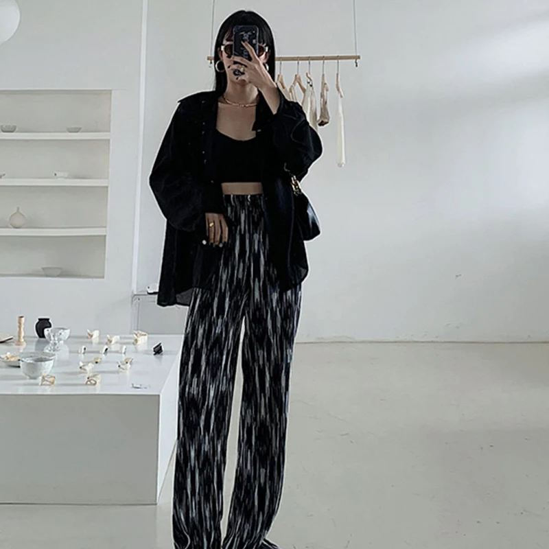 

GVUW High Elastic Waist Pleated Long Trousers New Loose Fit Wide Leg Pants Women Fashion Tide Spring Autumn 2021 20D1476