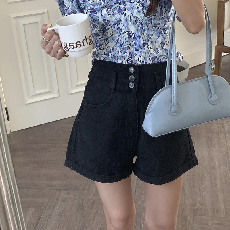 Повседневные джинсовые женские шорты корейской версии с завышенной талией и