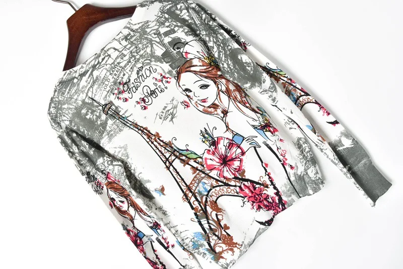 Женский вязаный свитер с длинным рукавом короткий топ принтом Парижской башни и