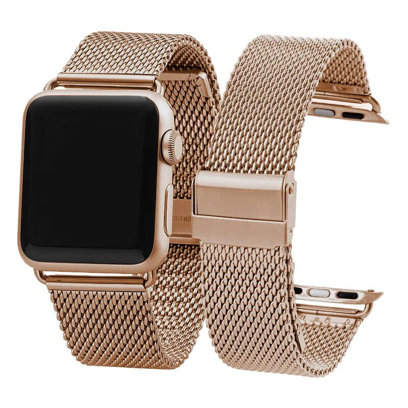 Rose Gold Кутить ремешок для часов, Миланская петля, ремешок для наручных часов Apple Watch, версия 1, 2, 3, 42 мм, 38 мм, версия Нержавеющая сталь ремешок для наручных часов iwatch серии 4 40 мм 44 ремень - Цвет ремешка: Rose Gold