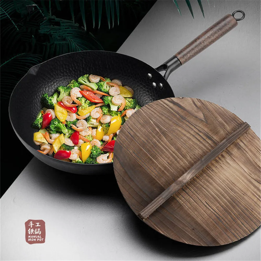 

Cauldron Cast Iron Frying Pan with Lid Nonstick Pans Cast Iron Pan Skillet Nonstick Cooking Pots Lid Induction Cooker Wok Pans