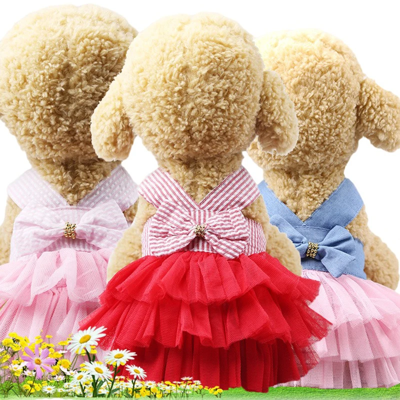 

Summer Striped Bow Cupcake Dog Tulle Dress Small Big Chihuahua Spring Skirts Puppy Pets Party Dress Cute Princess Dogs Clothes