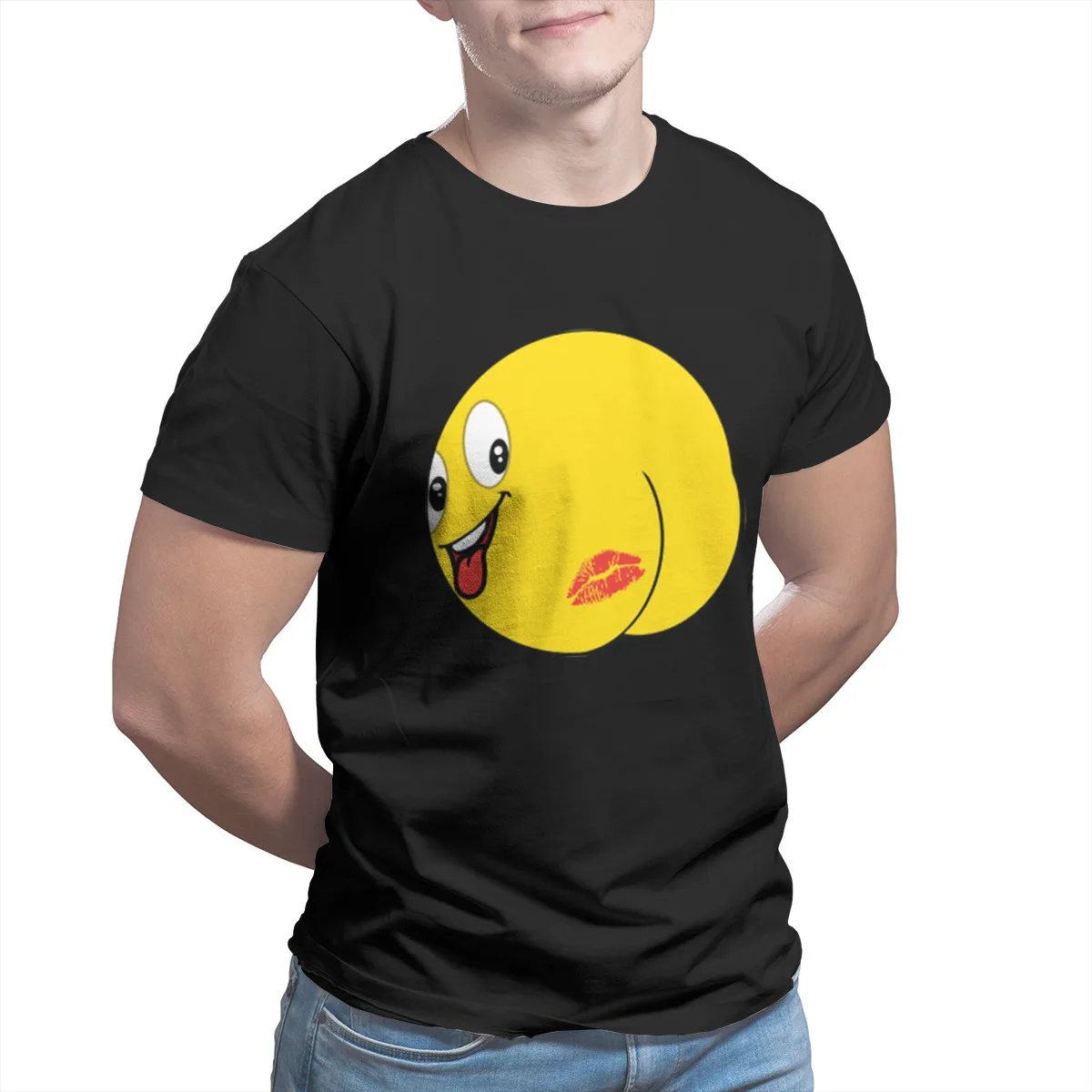 

Kiss My Face Men's T-shirt Print Black Sleeve Streetwear Cosplay Round Collar Mens Clothes 24332