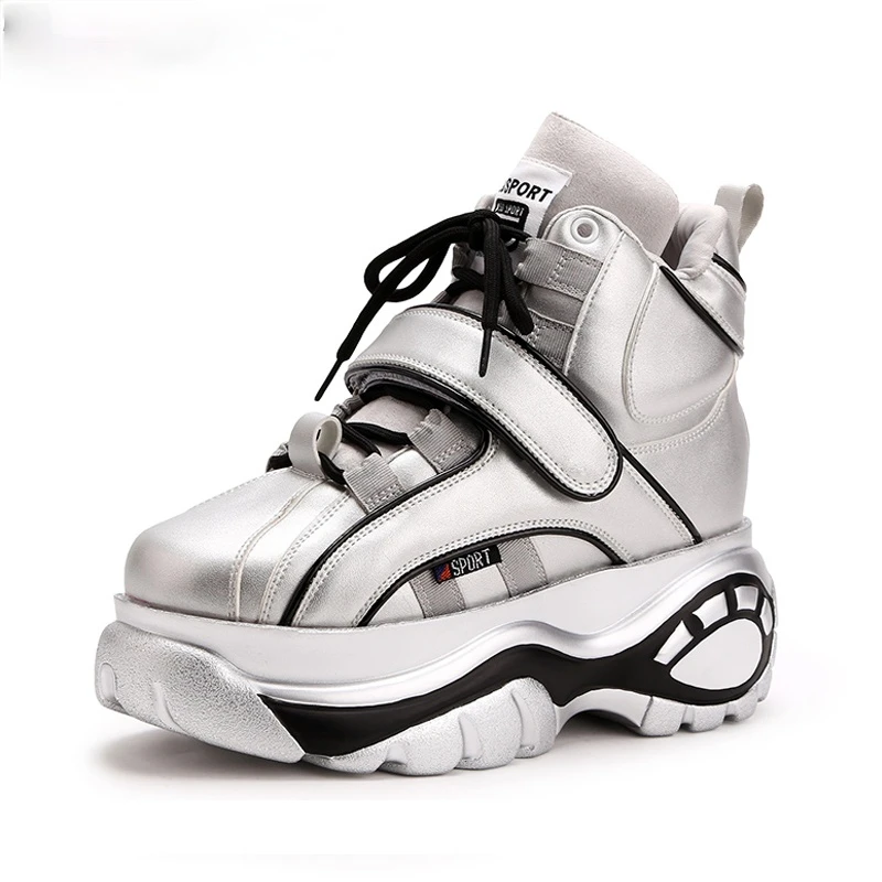 

2021 Platform Sneakers Autumn Women Fashion Chunky Sneakers Female Black Silver Sneakers Wedges Shoes Women High Top