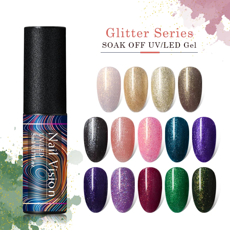 Nail Vision 5ML Glitter Gel Polish Manicure UV Varnish Semi Permanent Sock Off Hybrid Nails Art Long Lasting | Красота и здоровье