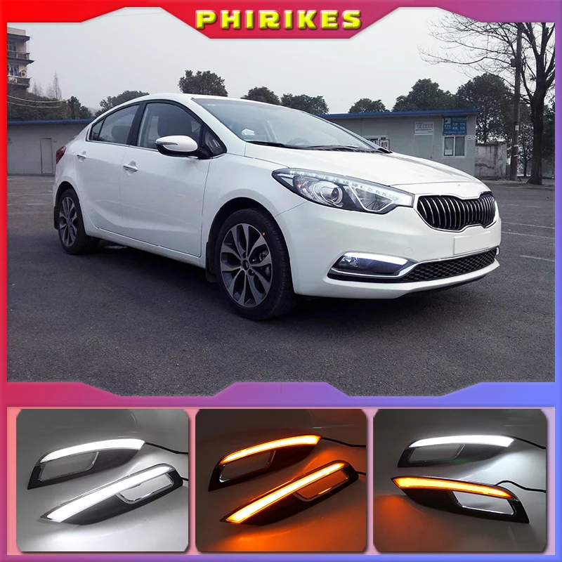 For Kia K3 Cerato 2013 2014 2015 2016 Led Daytime Running Lights DRL fog lamp cover with Yellow Turning Signal Lamp