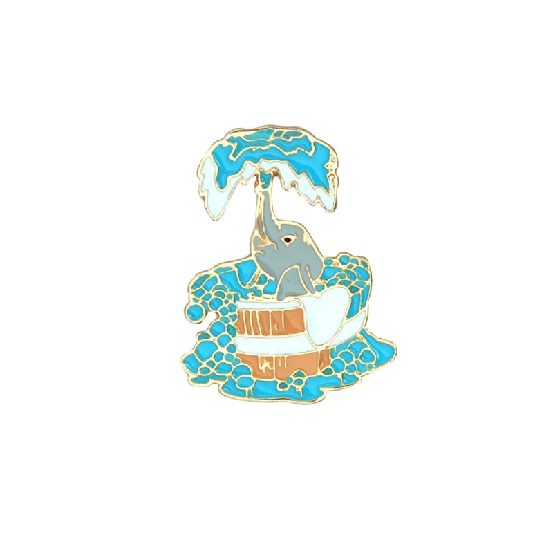 

Spray Bathing Elephant Baby Creative Cartoon Enamel Pins Collection Commemorative Clothes DIY Accessories Badge Brooch