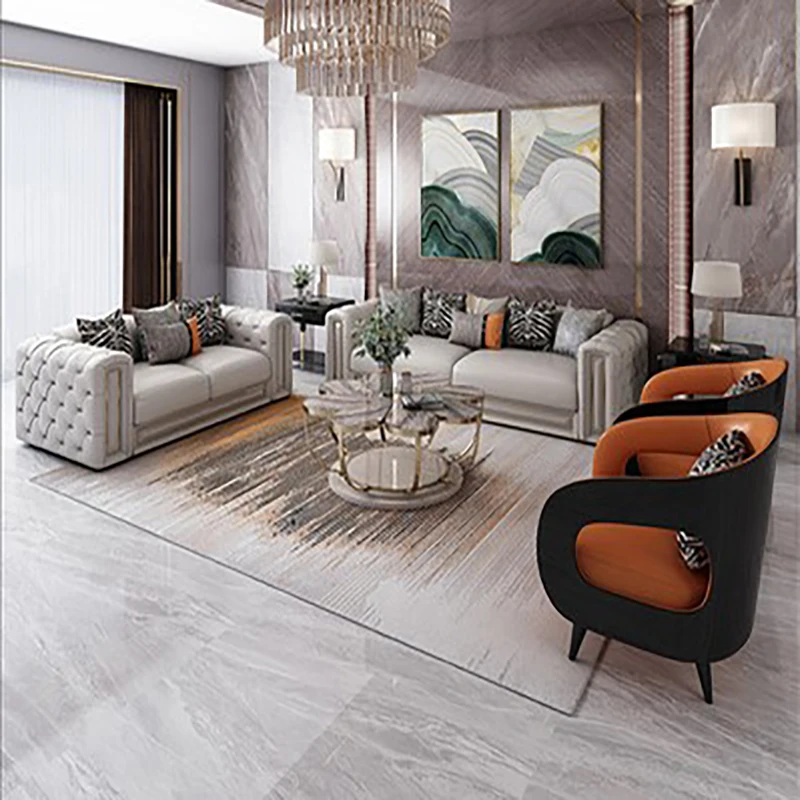 

Italian American light luxury leather sofa 123 combination postmodern Italian minimalist luxury living room leather furniture