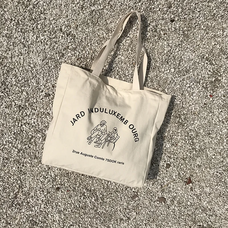 

Women Canvas Shopping Bag Jardin Du Luxembourg Cotton Cloth Shoulder Bag French Letter Print Big Handbag Casual Tote For Girls