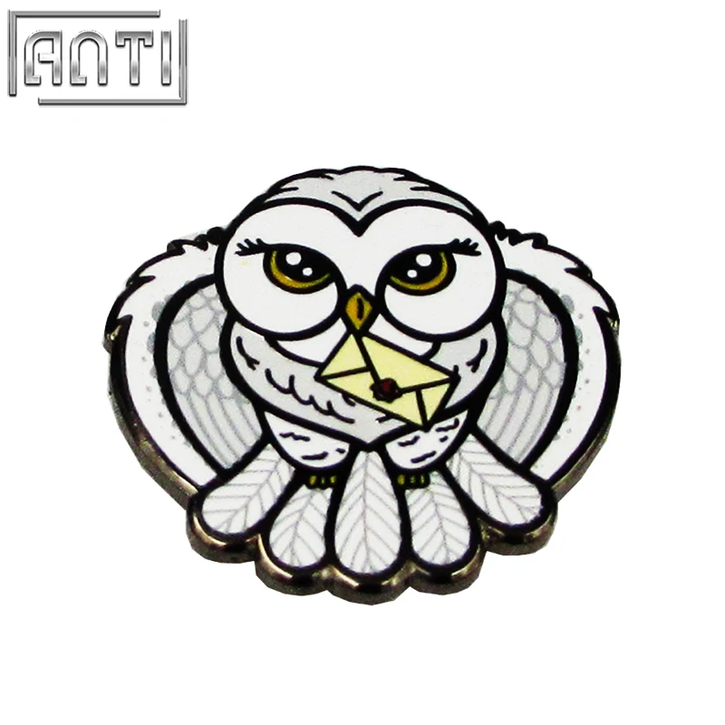 

Wholesale White and black cartoon cool animal envelope owl black nickel Lapel Pin