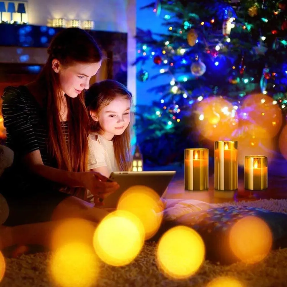 LED Flameless Candle Light Cylindrical Electric Set with Remote Timer for Home Fireplace Halloween Christmas decoration | Лампы и