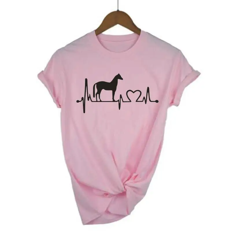 Мода лошадь сердцебиение линия печати женская футболка с длинным рукавом Лето