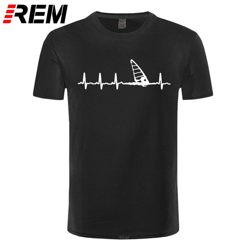 Мужская футболка с принтом REM летняя хлопковая Футболка Heartbeat Windsurfing Stylisches