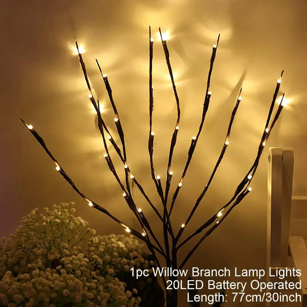20LED Branch 20 ротанговый шар светодиодный гирлянда сказочные огни Рождественская елка украшения Рождественский Декор теплое белое светодиодное освещение Декор год - Цвет: 20LED Branch