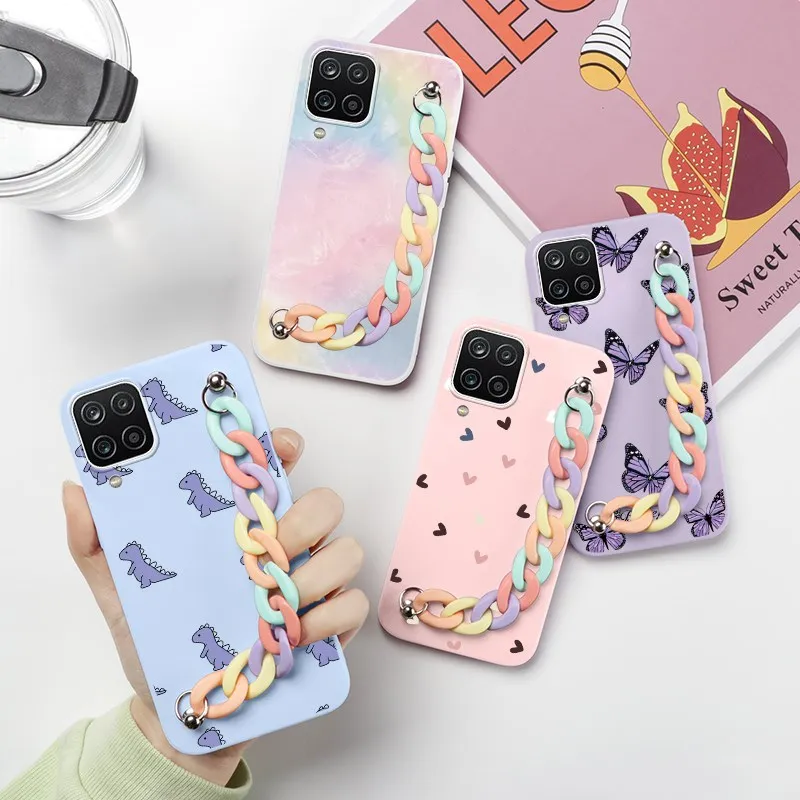 Чехол для Samsung Galaxy A12 силиконовая задняя крышка из ТПУ с цепочкой на запястье Sasmung A