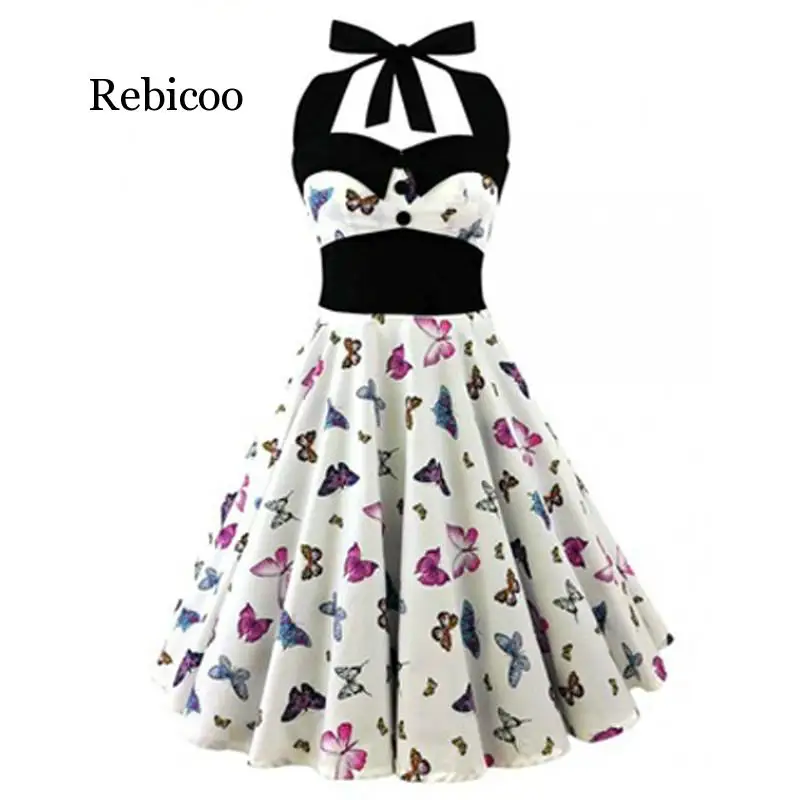 

women dress mini sexy Retro Vintage Style Sleeveless Floral Printed Summer Women Dress Halter Plus Size Party Sexy Casual Dress