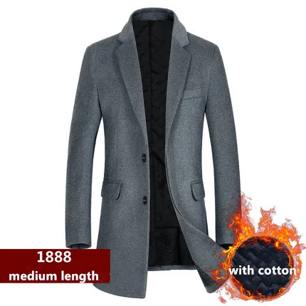 gray cotton Мужское шерстяное пальто, Осень-зима, новое деловое повседневное шерстяное пальто, однобортный длинный Тренч, шерстяное пальто выше колена, твидовое пальто - Цвет: gray cotton