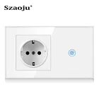 Сенсорный светильник ель Szaoju с евророзеткой, домашние настенные переключатели белого, черного, золотого цвета, прозрачная стеклянная панель, подсветка, 123 клавиши, 1 канал