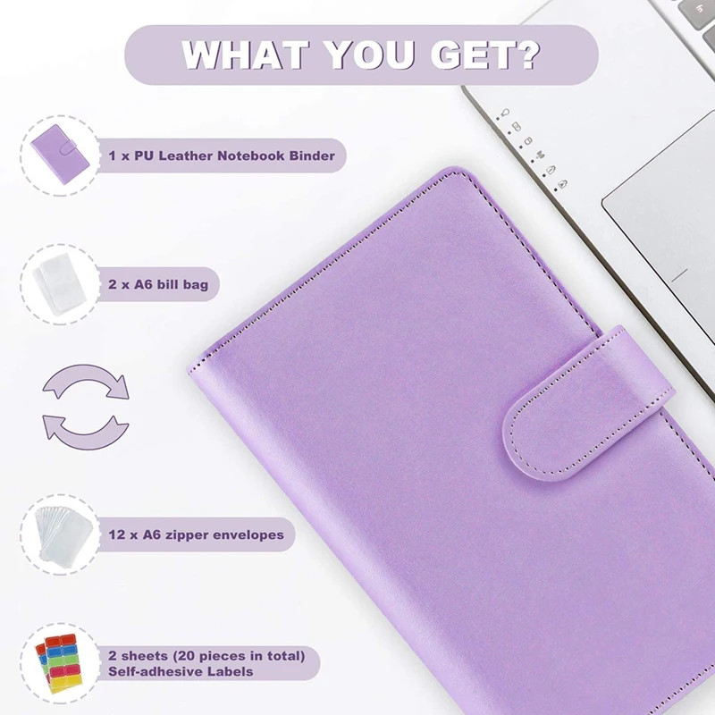 

14 Binder Bags A6 with Leather Binder Cover, 6 Rings Budget Binder with Cash Envelope, Money Saving Binder