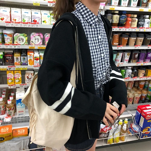 Thick Simple Cardigan Outwear Striped Zipper Pocket Hooded Fashion Loose Korean Style 2019 New Arrival Female Women Sweaters |