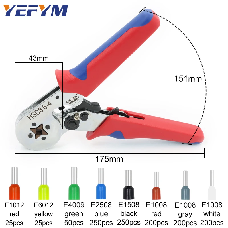Штыревые/Трубные клещи обжимные инструменты HSC8 6-4 0 25-10 мм ²/23-7AWG трещотка электрик