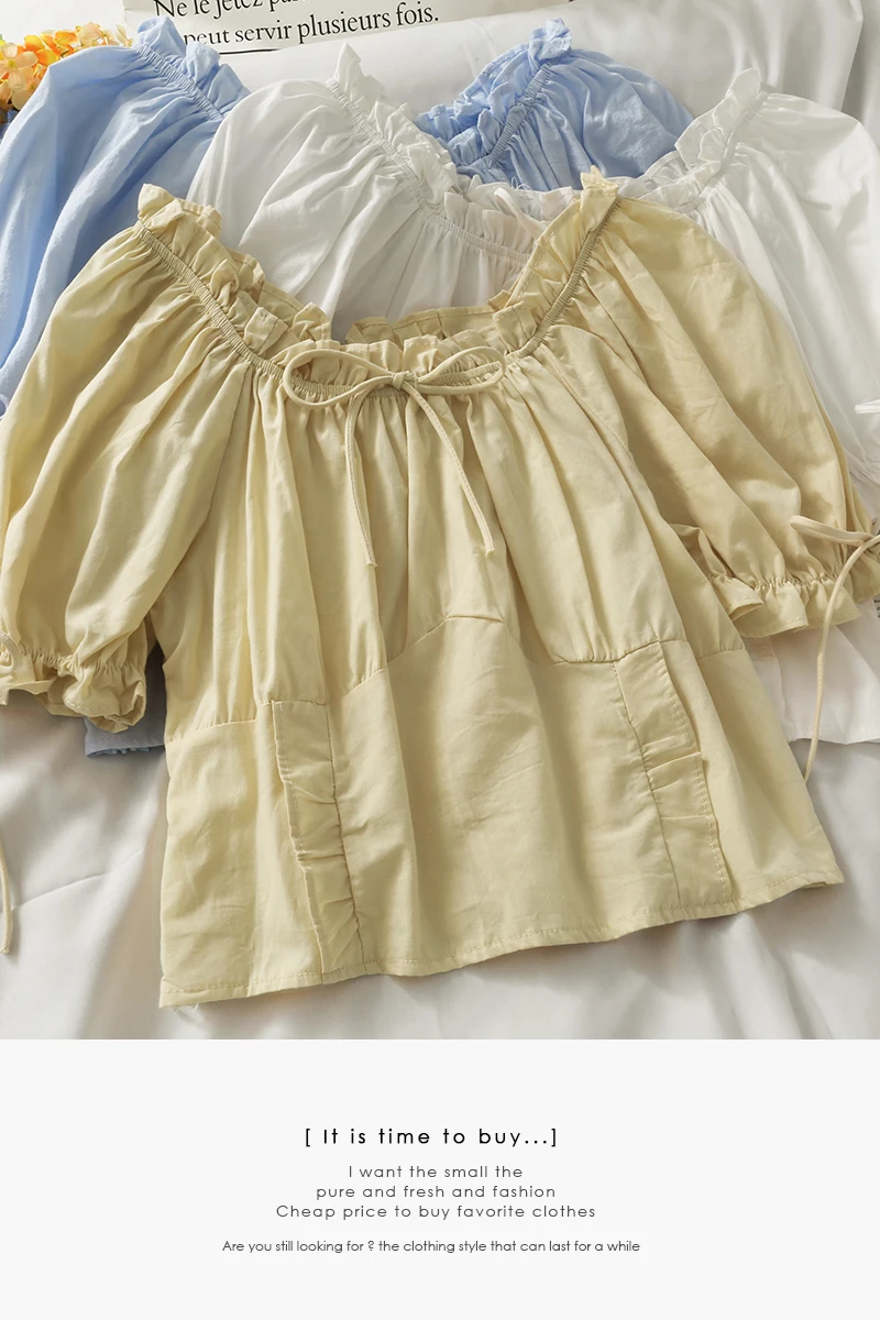 

2021 Summer Slash neck shirt bubble sleeve blouse women