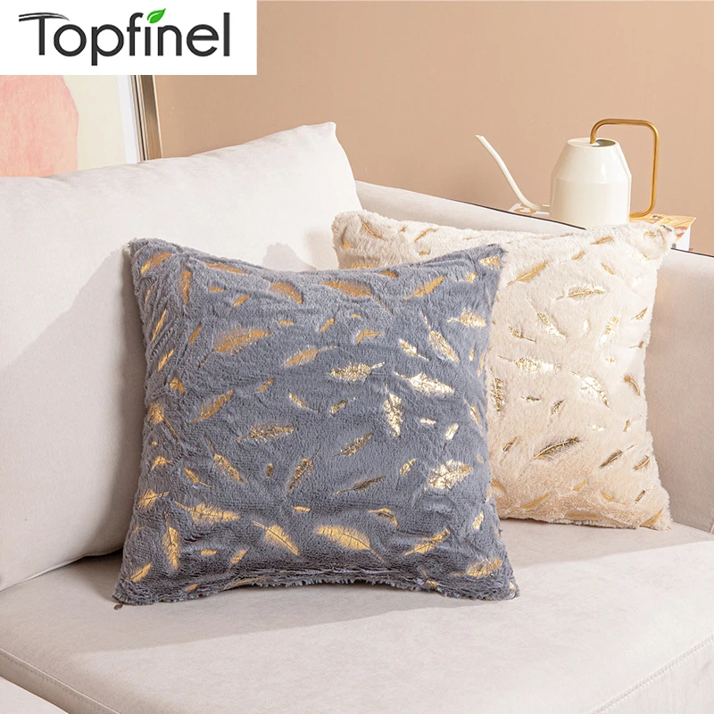 

Topfinel Flannel Pillowcases Hot Black Cushion Covers Golden Feather Soft Cushions For Home Decor Sofa Chair Bed Solid Color