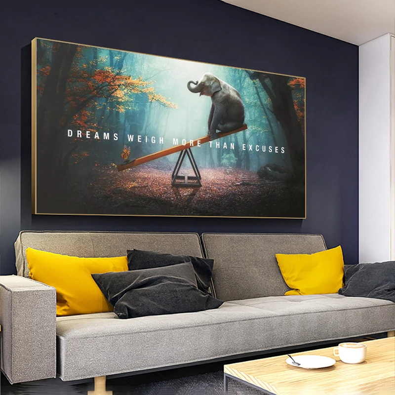 

Playful elephant on the seesaw modern canvas painting mural animal pictures Nordic posters and prints home decor