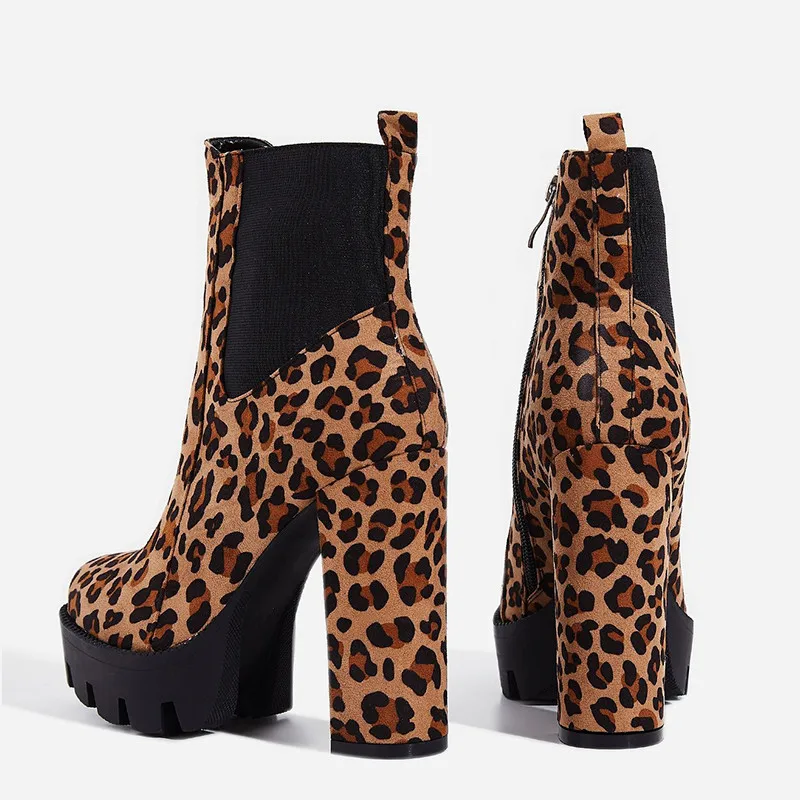 

Dilalula Hot Sale Leopard Women Ankle Boots Zip Square Super High Heel Platform Shoes Woman Sexy Party Spring Autumn Ankle Boots