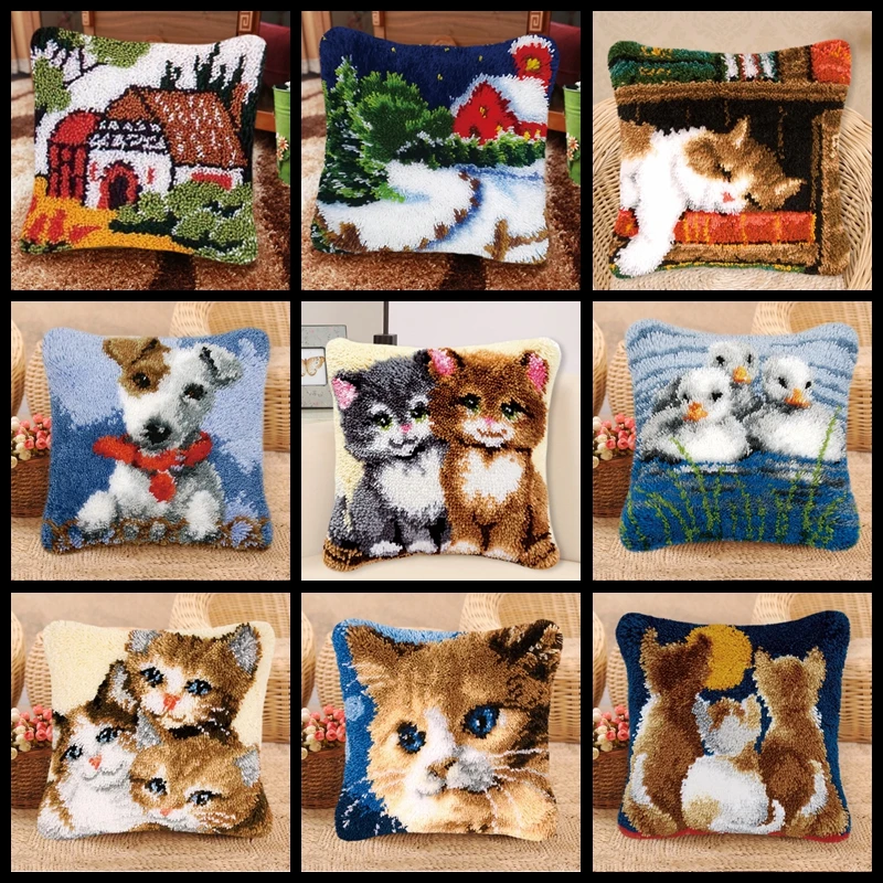 

Prajna Cats Segment Embroidery Pillow Wool Cross Stitch Embroidery Pillow knooppakket Animal Series Latch Hook Rug combination