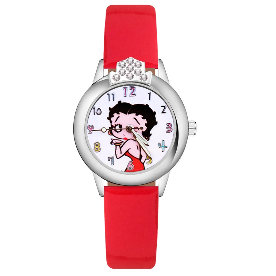 

Children's Cute Cartoon Crystal Style Student Girl Kids Leather Strap Quartz Wrist Watches JK86