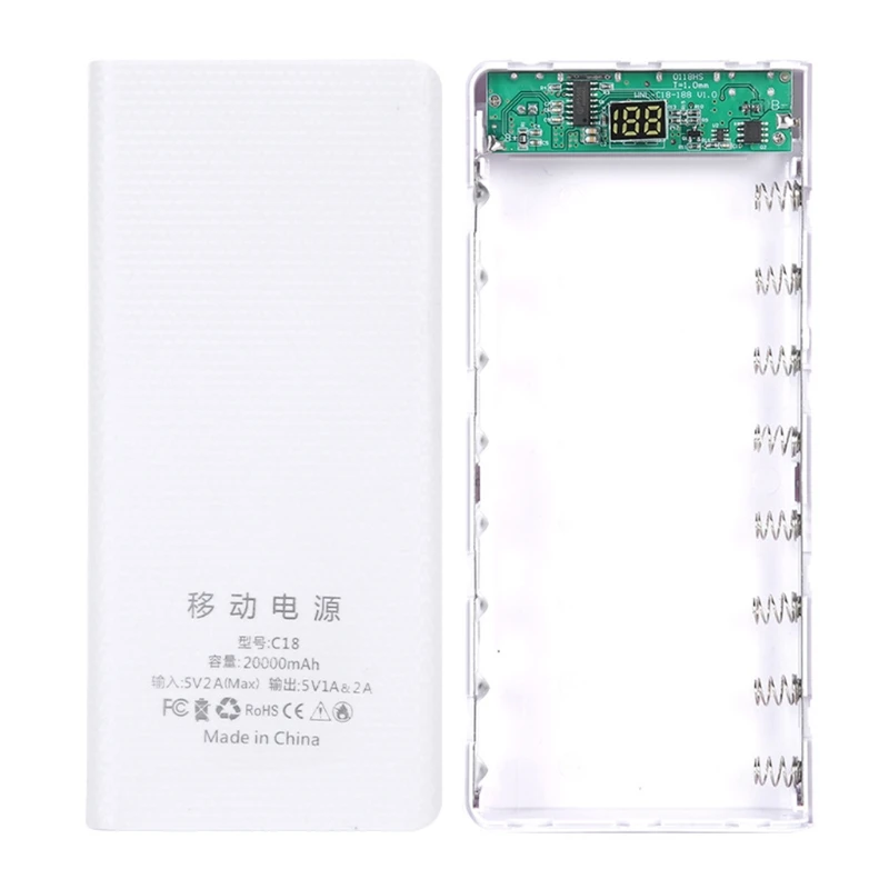 Защитный чехол для внешнего аккумулятора 8x18650 с двумя USB и ЖК дисплеем