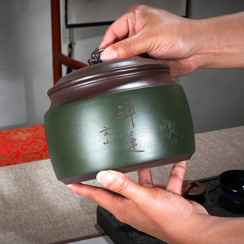 

Vintage Small Tea Caddy Chinese Style Green Luxury Tea Box Purple Clay Kitchen Caja Almacenamiento Household Products DI50CYG