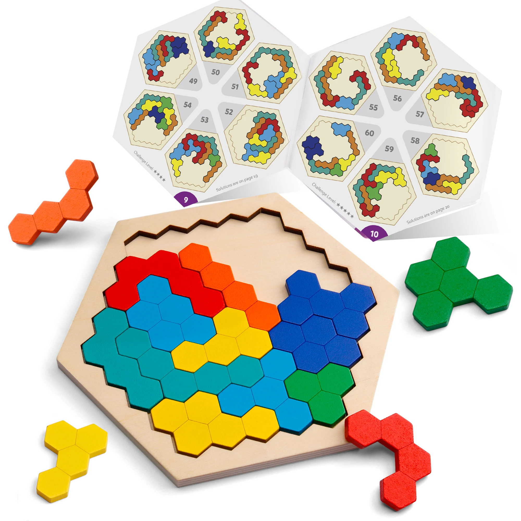 

Coogam Wooden Hexagon Puzzle for Kids Adult - Honeycomb Shape Tangram Puzzle Toys Geometry Logic IQ Game STEM Gift for Toddlers