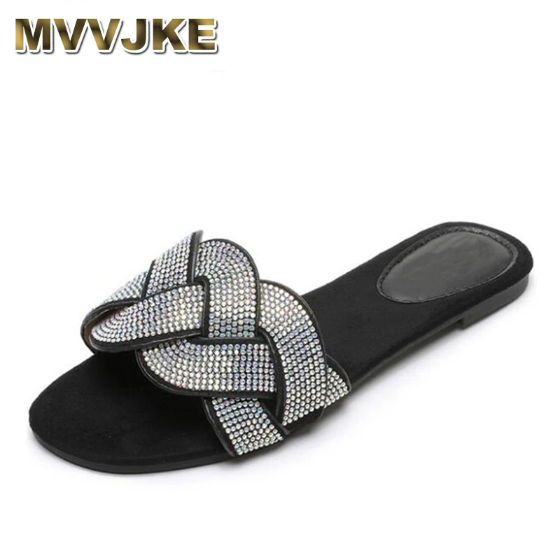 

MVVJKE Summer Slippers Women Crystal Shiny Shoes Woman Home House Indoor Ladies Slippers Flat With Casual Women Summer Shoes