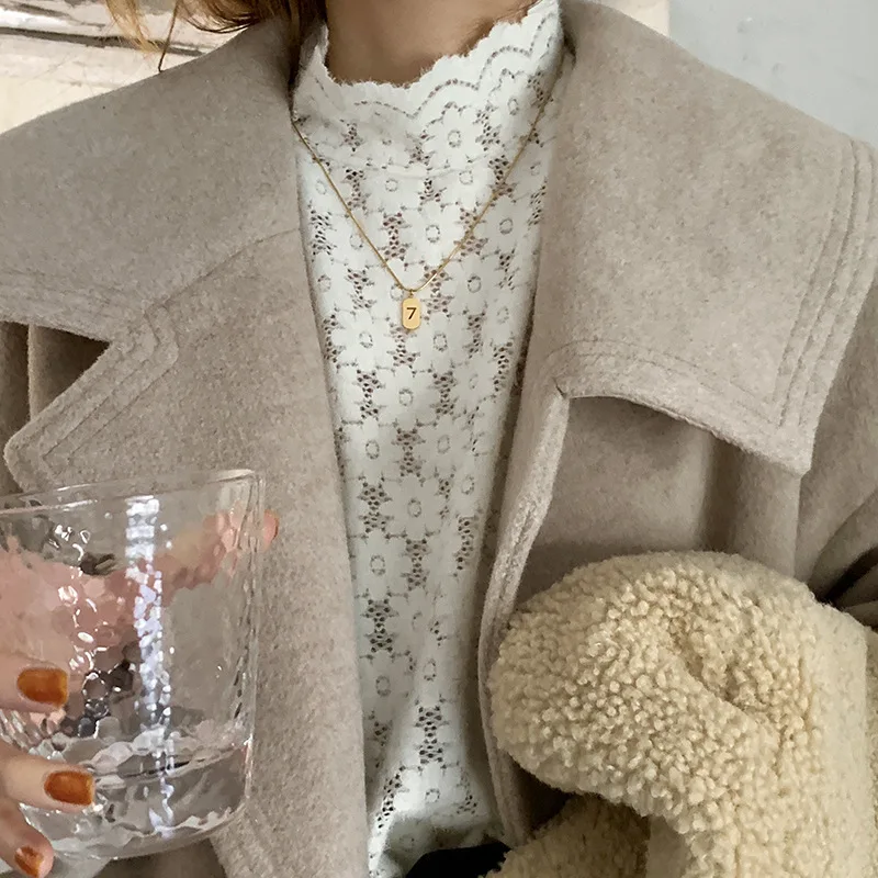 

Spring New Fashion Hollow Brushed Lace Shirt Slim Zipper Half-high Collar Bottoming Shirt With Lace Inner Top