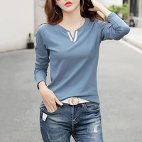 2021 v neck 100 cotton t shirt woman spring fashion long sleeve shirt womens t shirt loose korean style plus size women shirts