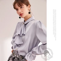 detachable french elegant bow collar horn sleeve chiffon shirt 2021 new womens wear