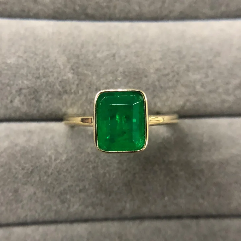 Кольцо из настоящего желтого золота 10 к с гидротермальным выращенным изумрудом 3