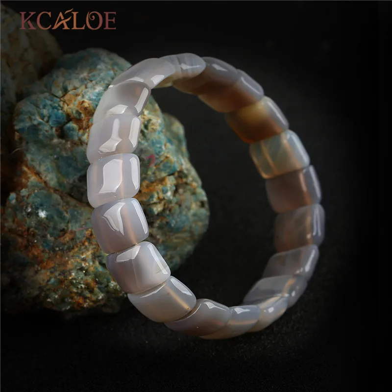 gray stone Бренд KCALOE, трендовые розовые кварцевые браслеты для йоги, браслеты и браслеты с квадратным натуральным камнем, растягивающийся браслет из бисера для женщин - Окраска металла: gray stone