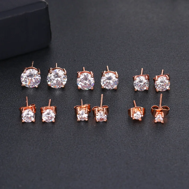 SLBRIDAL Pave Setting Fashion 3mm-8mm Size CZ Crystal Earrings Set AAA Grade Cubic Zircon Stud Earring Women Girls Gift Earring