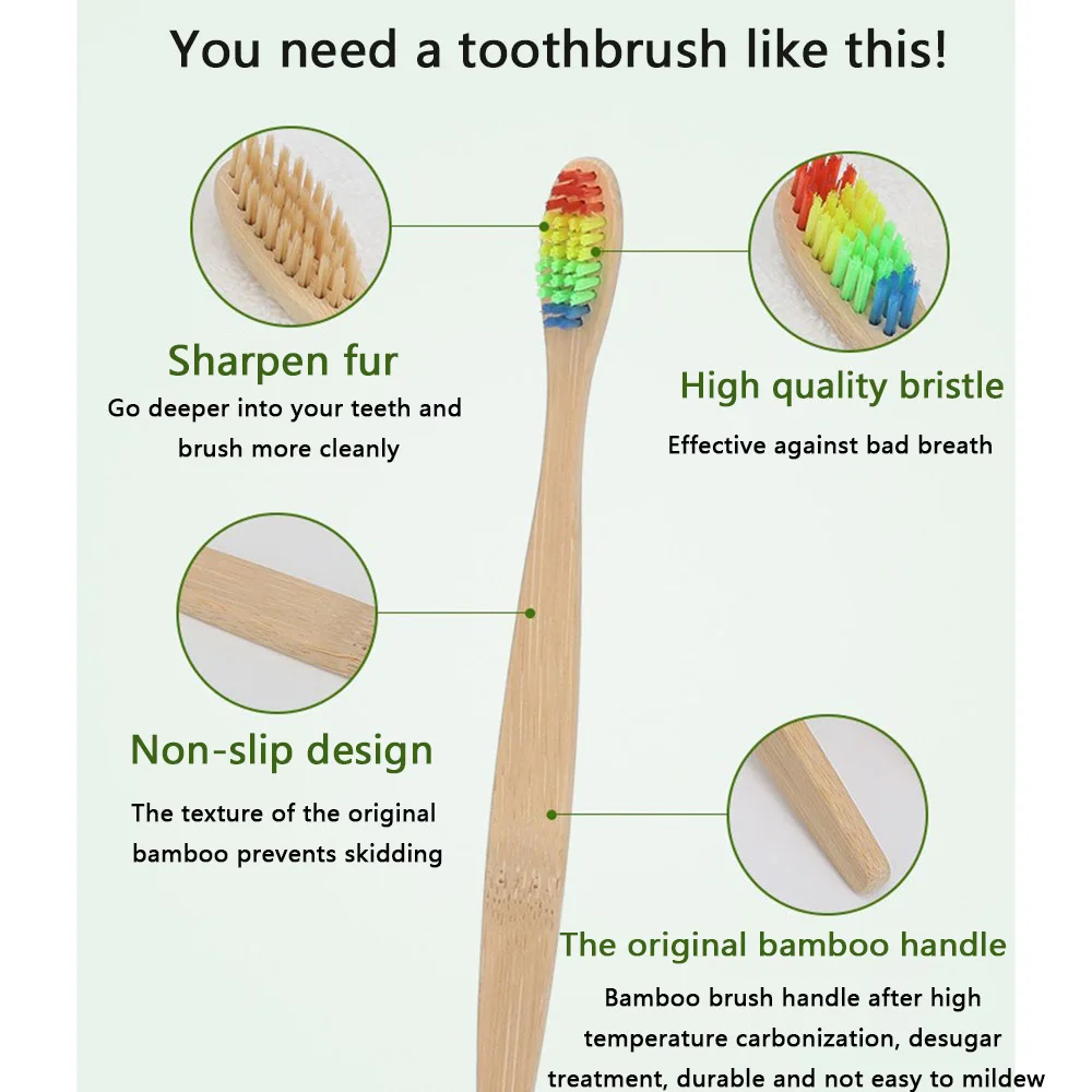 

10pcs New design Bamboo toothbrush Eco Friendly wooden Adult Tooth Brush Soft bristle Tip Charcoal Kid Baby oral care toothbrush