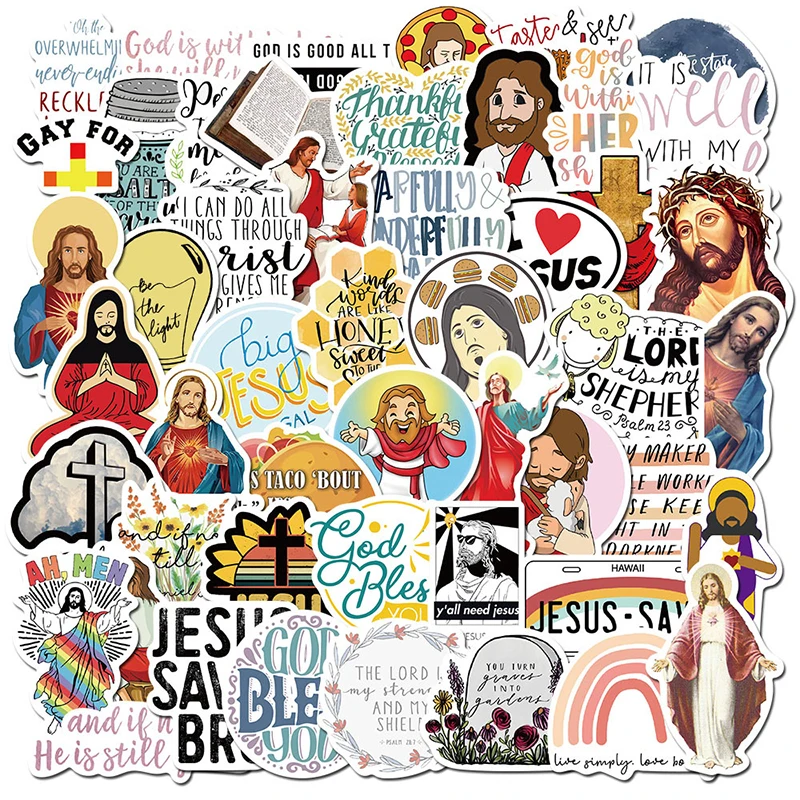 

50pcs Jesus Christian Prayer Cartoon Stickers Luggage Refrigerator Suitcase Sticker Famous Blessing Sayings Words Laptop Sticker