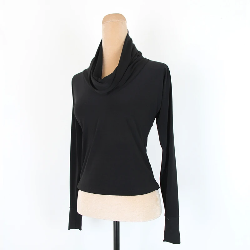 Топ для латиноамериканских танцев черная рубашка с длинным рукавом и вырезами