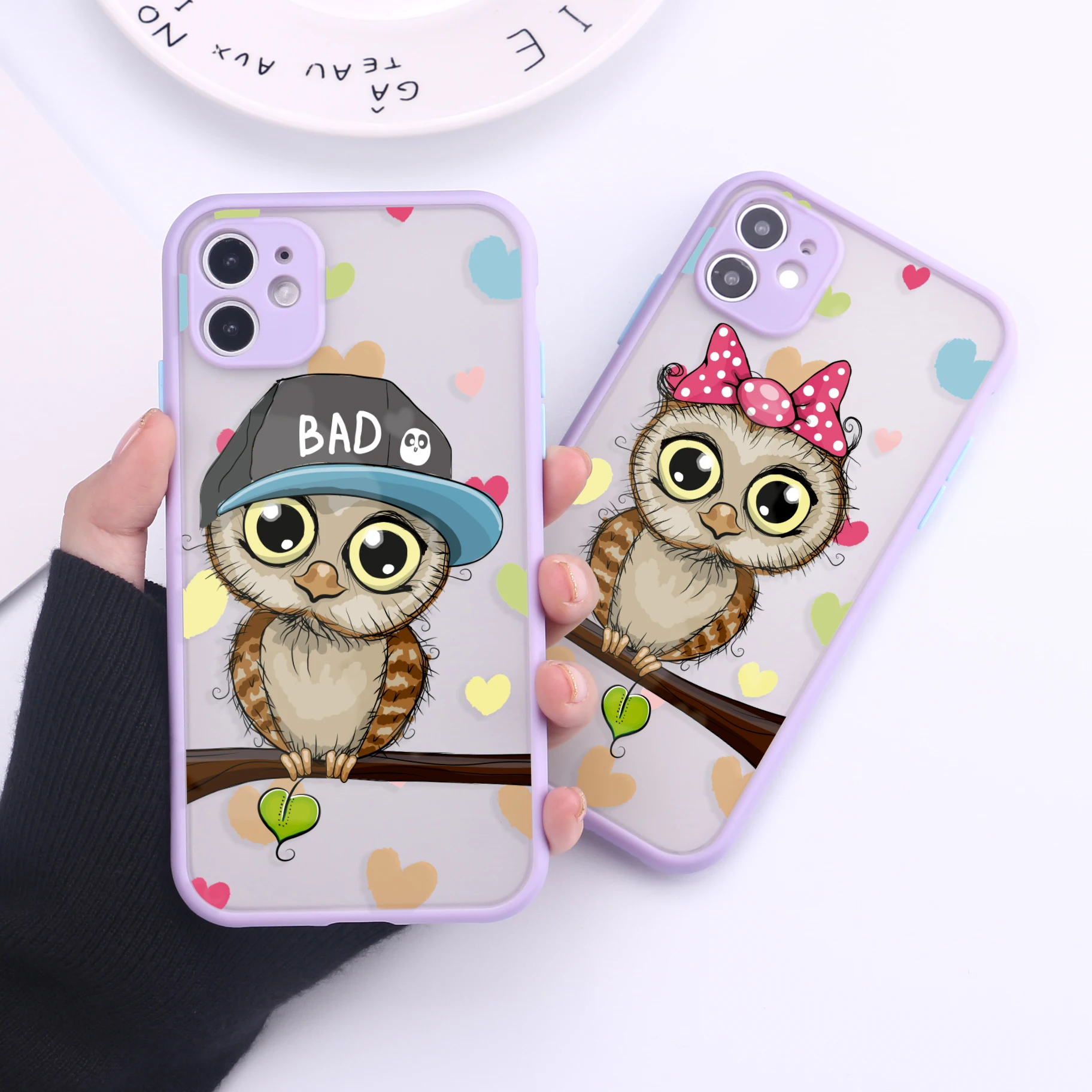 

Lovely Cute Owl Camera Protection Bumper Phone Cases For iPhone 11 Pro Max XR XS Max X 8 7 6S Plus Matte Shockproof Back Cover