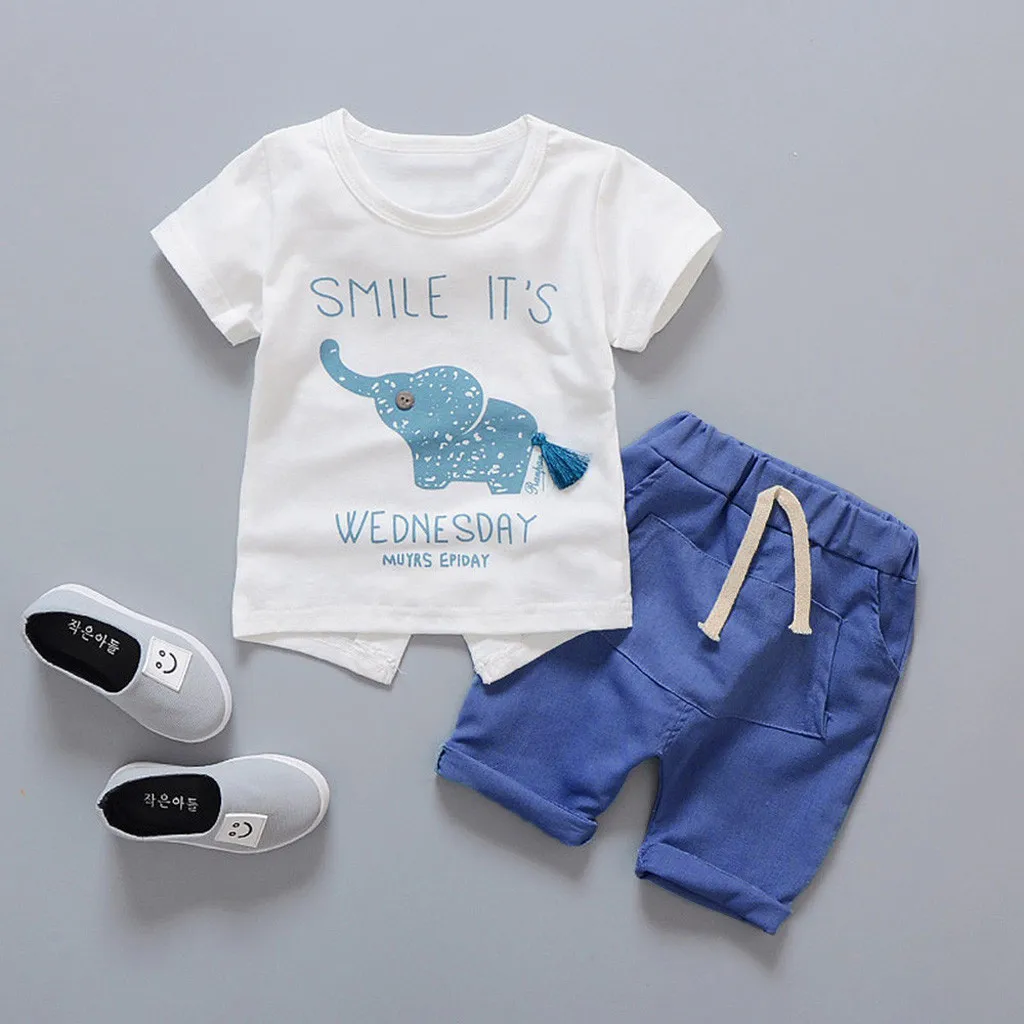 

Infant Kid Toddler Baby Girl Cartoon Elephant Tops T-shirt Shorts Chidren Outfits Set T-shirt+Pants 2pcs 6M-3T conjunto infantil